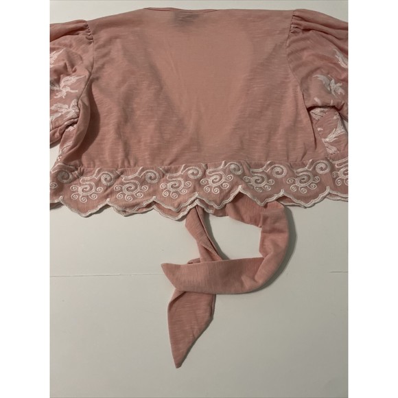 Liv Los Angeles Medium Tie Top Puff Sleeve M Pink Crop Top - Picture 10 of 10